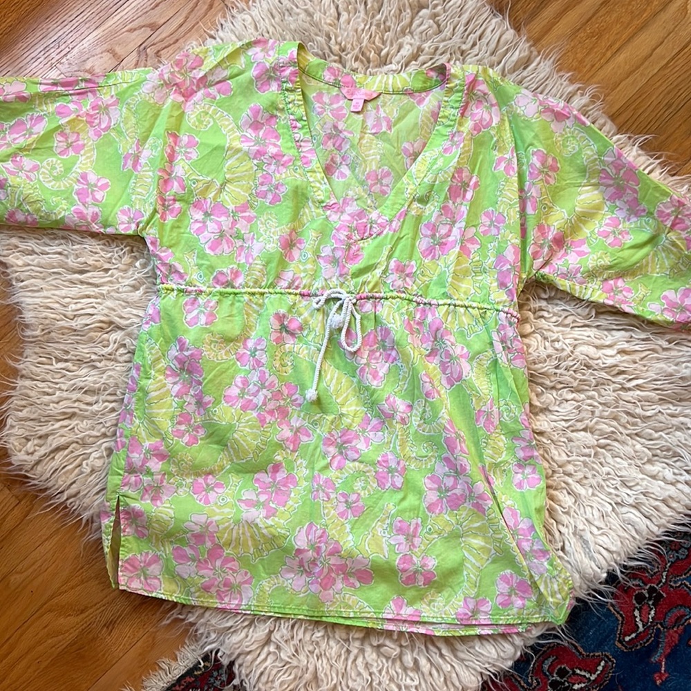Vintage Lily Pulitzer Short Sleeve Tie Waist Top